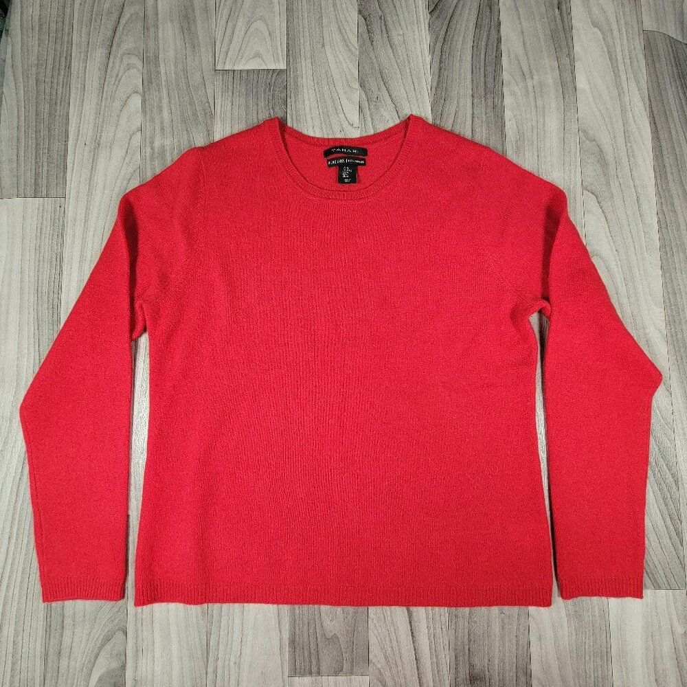 Tahari Pure Luxe 100% Cashmere Sweater Womens Size XL Crew Neck Red